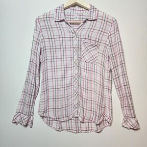 GAP Plaid Button Down Shirt Pink Gray White Long Sleeve Size Medium